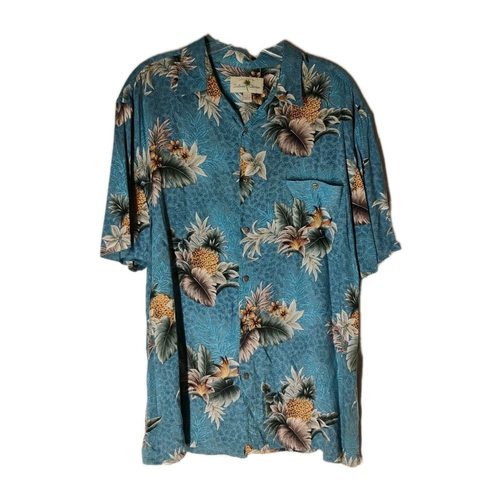 Island Shores Mens Large Hawaiian Tropical Beach Vacation Pineapple Button Shirt